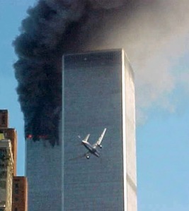 A plane next to the World Trade Center after it was struck